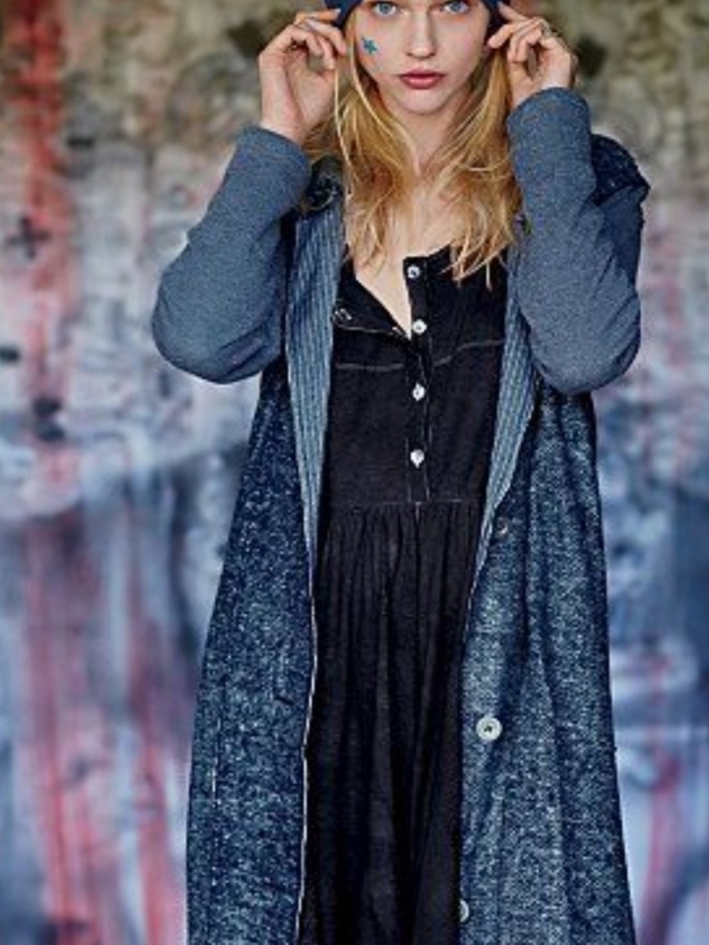 Women's Indigo Blue Duster  Knit Cardigan Sweater - Blue